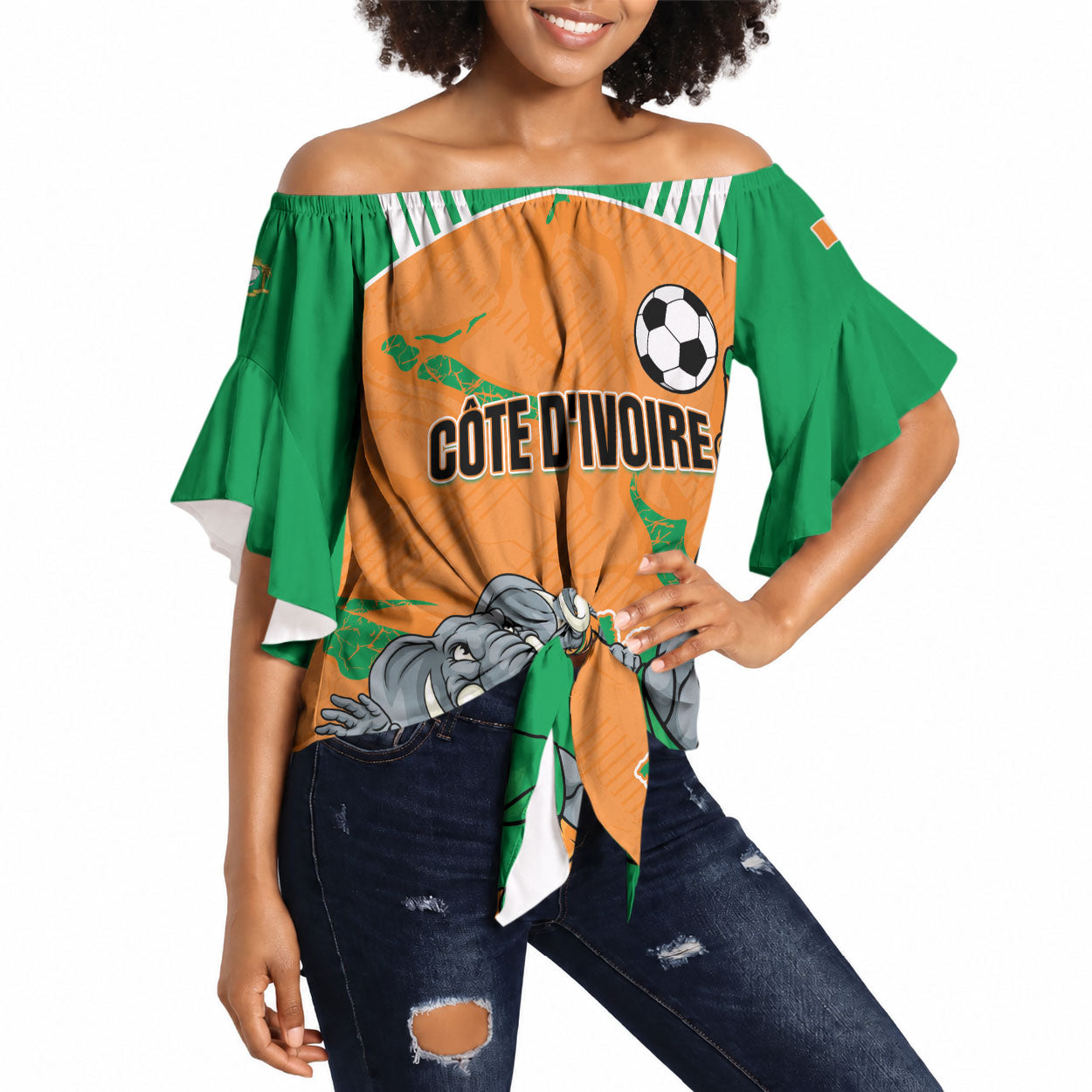Custom Cote d Ivoire 2026 Football Off Shoulder Wrap Waist Top Ivory Coast Elephants Proud