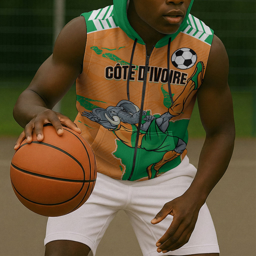 Custom Cote d Ivoire 2026 Football Sleeveless Zip Hoodie Ivory Coast Elephants Proud