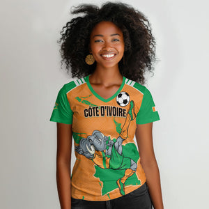 Custom Cote d Ivoire 2026 Football Women V-Neck T-Shirt Ivory Coast Elephants Proud