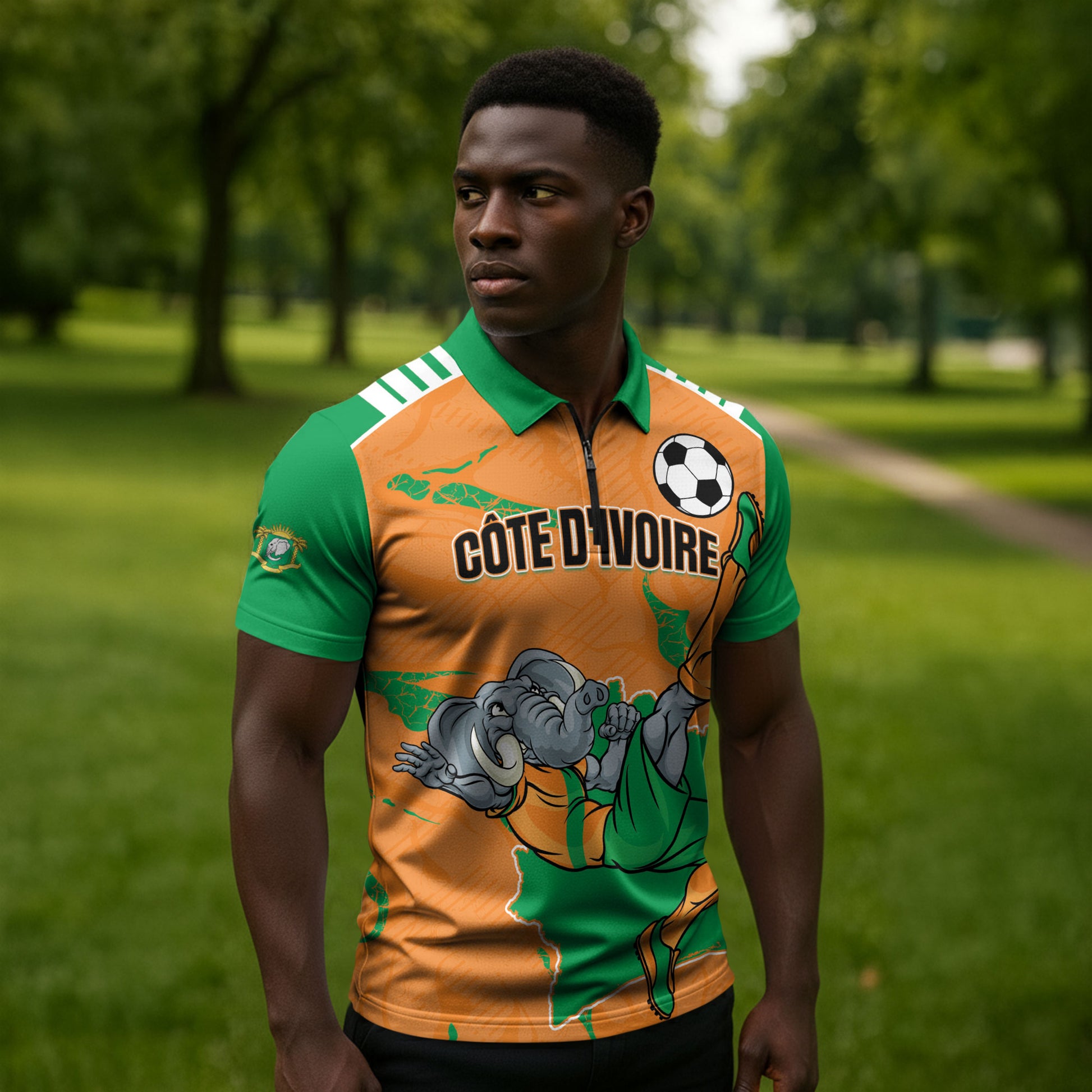 Custom Cote d Ivoire 2026 Football Zipper Polo Shirt Ivory Coast Elephants Proud
