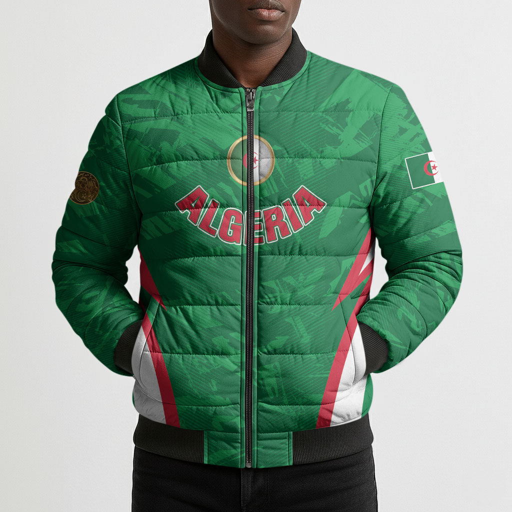 Custom Algeria 2026 Football Bomber Puffer Jacket The Fennecs Go Champions
