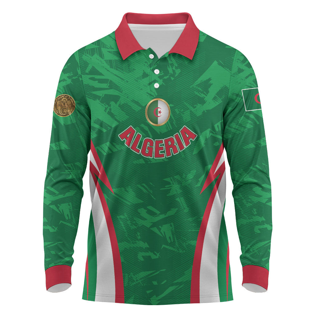 Custom Algeria 2026 Football Long Sleeve Polo Shirt The Fennecs Go Champions