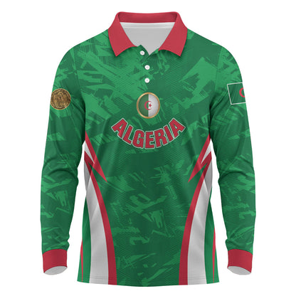 Custom Algeria 2026 Football Long Sleeve Polo Shirt The Fennecs Go Champions