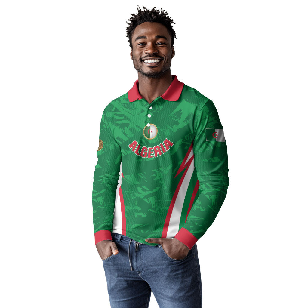 Custom Algeria 2026 Football Long Sleeve Polo Shirt The Fennecs Go Champions