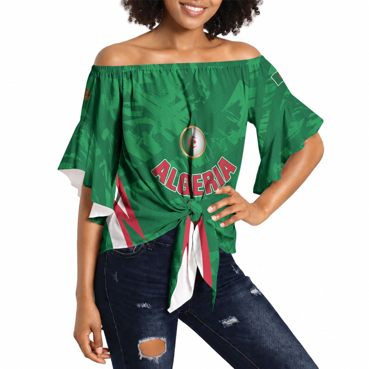 Custom Algeria 2026 Football Off Shoulder Wrap Waist Top The Fennecs Go Champions