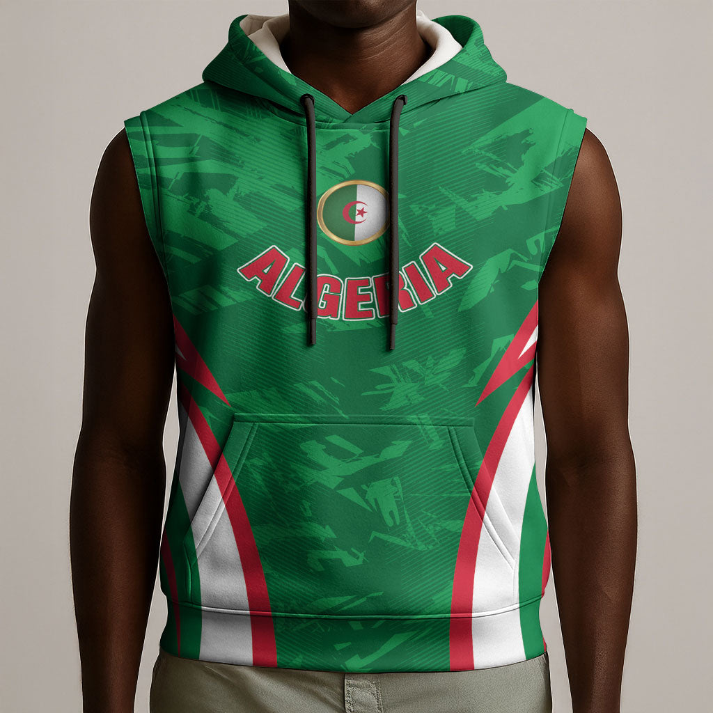 Custom Algeria 2026 Football Sleeveless Hoodie The Fennecs Go Champions