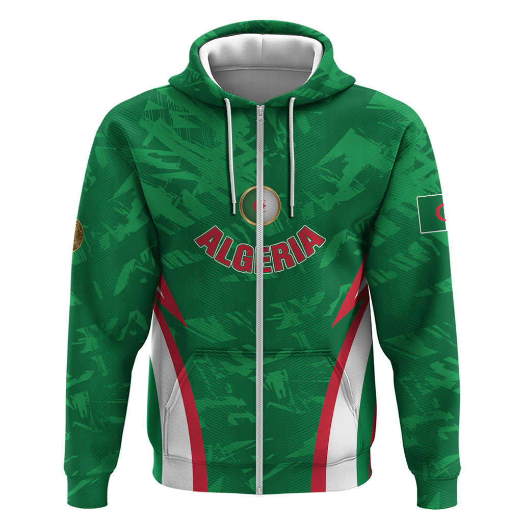 Custom Algeria 2026 Football Zip Hoodie The Fennecs Go Champions