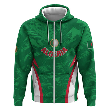 Custom Algeria 2026 Football Zip Hoodie The Fennecs Go Champions