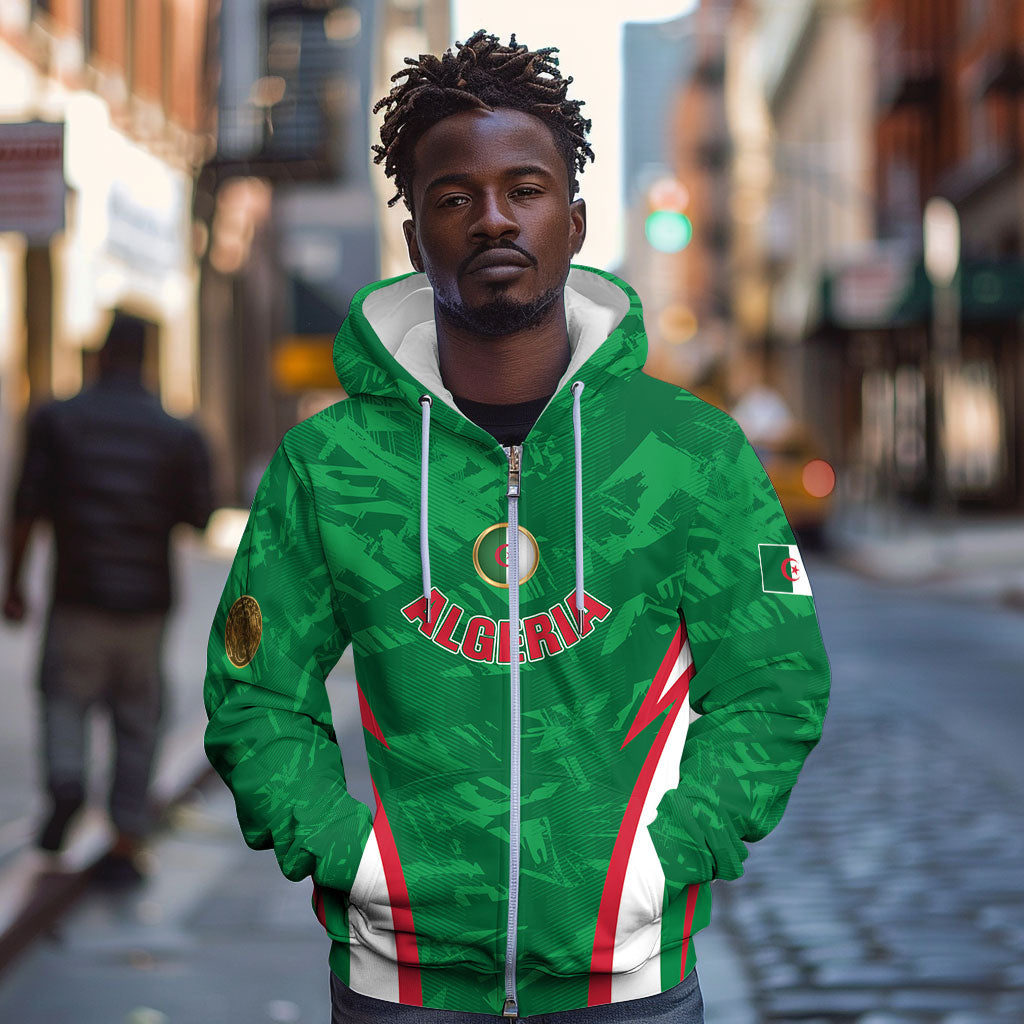 Custom Algeria 2026 Football Zip Hoodie The Fennecs Go Champions
