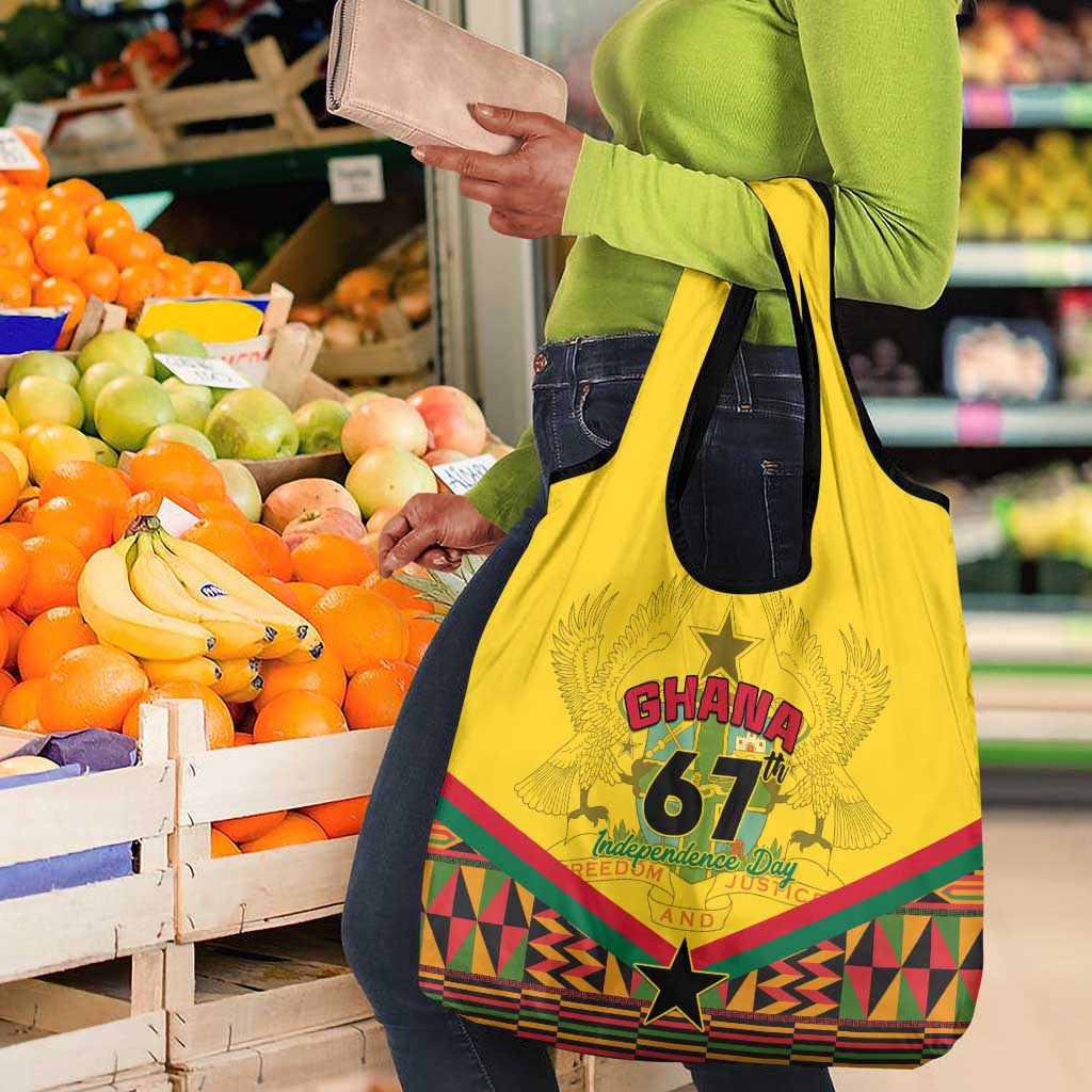 Ghana Independence Day Grocery Bag with Freedom and Justice and African Pattern