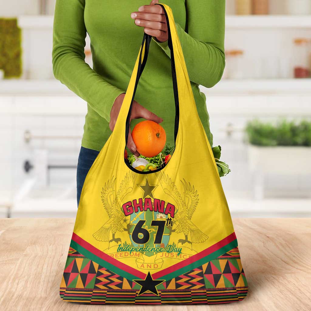 Ghana Independence Day Grocery Bag with Freedom and Justice and African Pattern