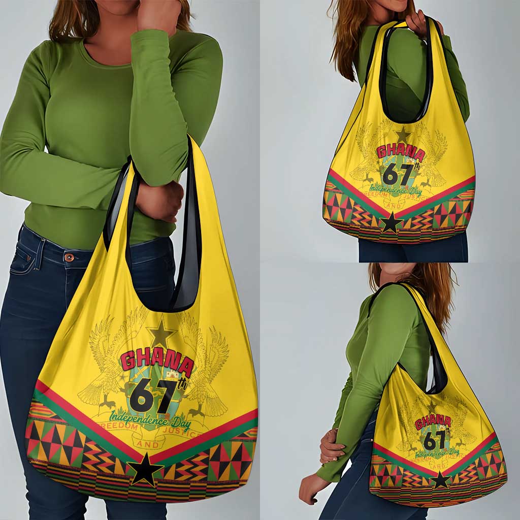 Ghana Independence Day Grocery Bag with Freedom and Justice and African Pattern