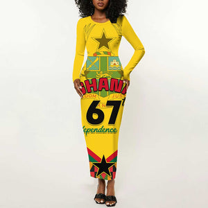 Ghana Independence Day Long Sleeve Bodycon Dress with Freedom and Justice and African Pattern LT01