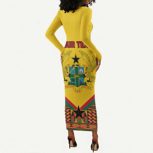 Ghana Independence Day Long Sleeve Bodycon Dress with Freedom and Justice and African Pattern LT01