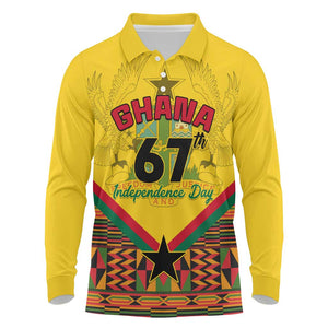 Ghana Independence Day Long Sleeve Polo Shirt with Freedom and Justice and African Pattern