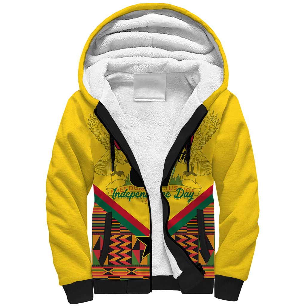 Ghana Independence Day Sherpa Hoodie with Freedom and Justice and African Pattern