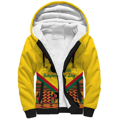 Ghana Independence Day Sherpa Hoodie with Freedom and Justice and African Pattern