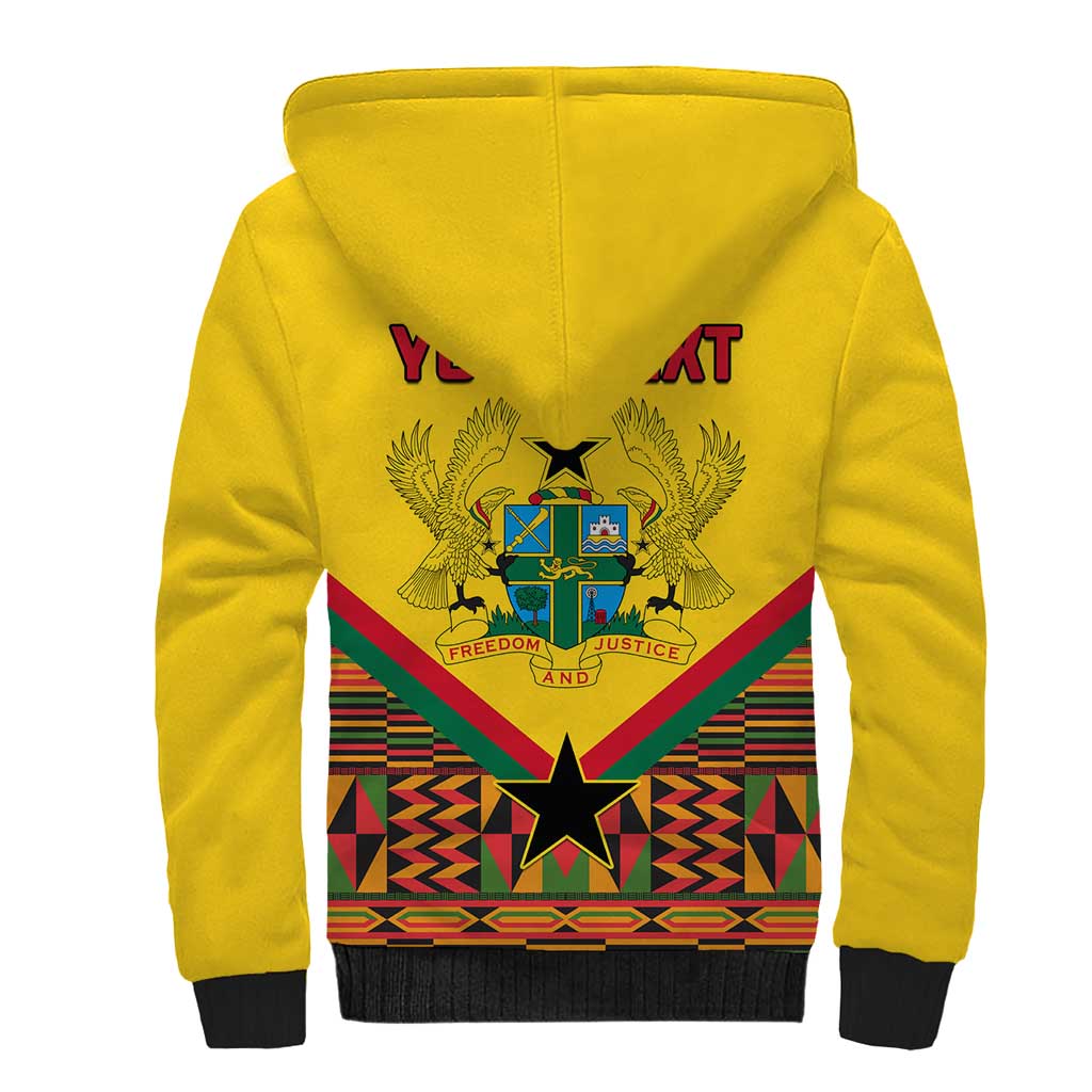 Ghana Independence Day Sherpa Hoodie with Freedom and Justice and African Pattern