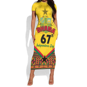 Ghana Independence Day Short Sleeve Bodycon Dress with Freedom and Justice and African Pattern LT01