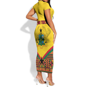 Ghana Independence Day Short Sleeve Bodycon Dress with Freedom and Justice and African Pattern LT01