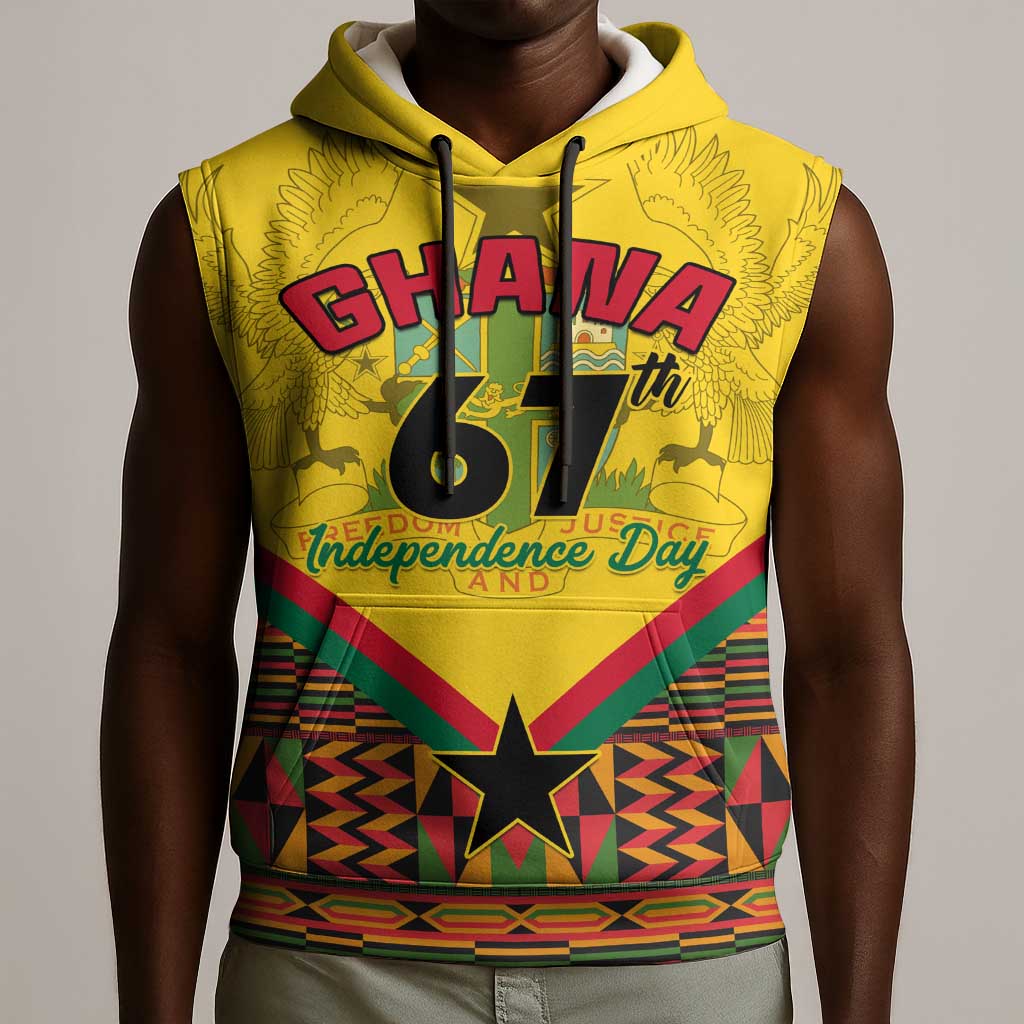 Ghana Independence Day Sleeveless Hoodie with Freedom and Justice and African Pattern - African Pride