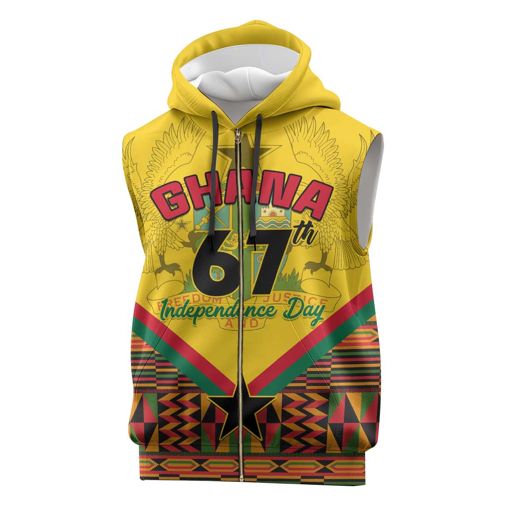 Ghana Independence Day Sleeveless Zip Hoodie with Freedom and Justice and African Pattern - African Pride