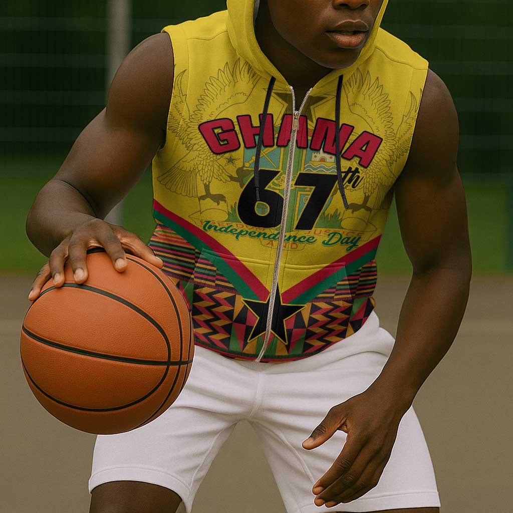 Ghana Independence Day Sleeveless Zip Hoodie with Freedom and Justice and African Pattern - African Pride