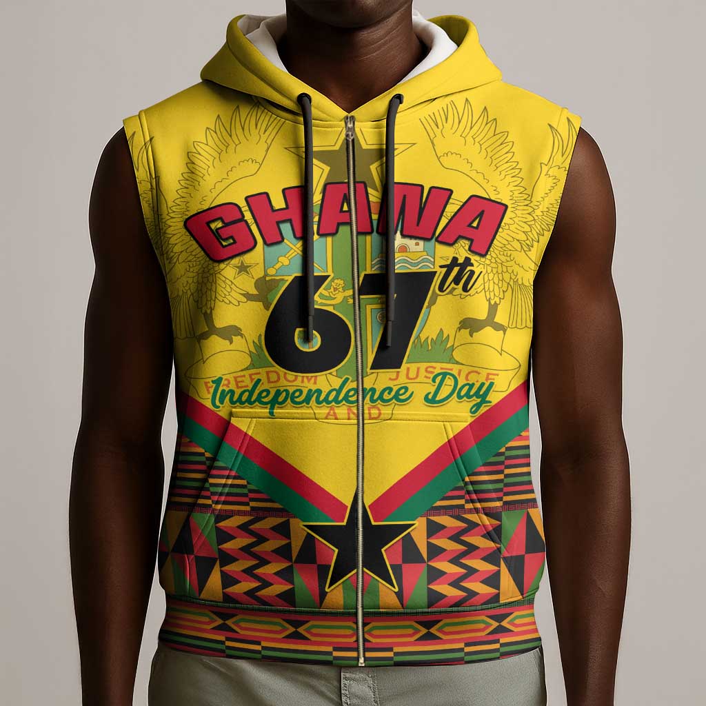 Ghana Independence Day Sleeveless Zip Hoodie with Freedom and Justice and African Pattern - African Pride