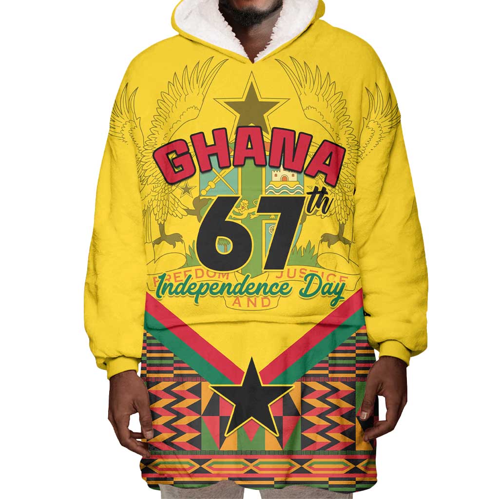 Ghana Independence Day Wearable Blanket Hoodie with Freedom and Justice and African Pattern