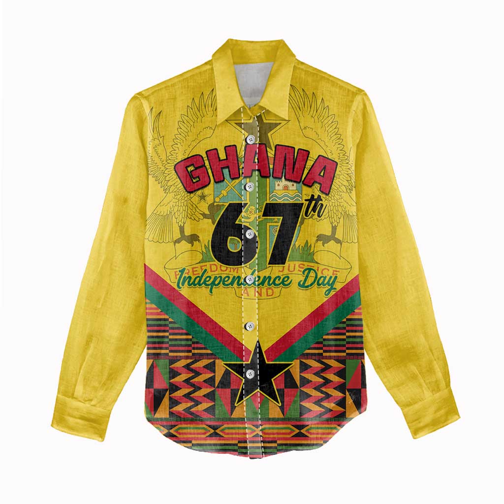 Ghana Independence Day Women Casual Shirt with Freedom and Justice and African Pattern LT01