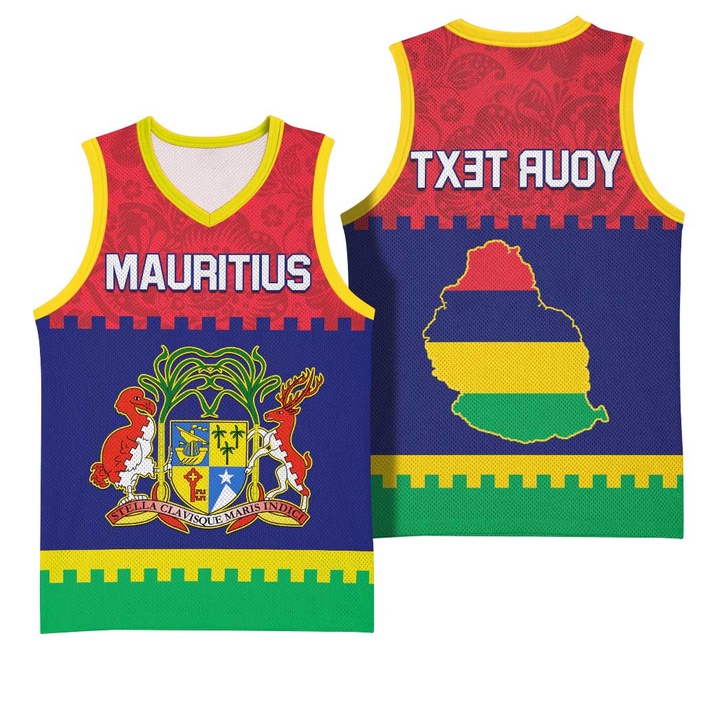 Mauritius Independence Day Basketball Jersey with Stella Clavisque Maris Indici and Floral Pattern - African Pride