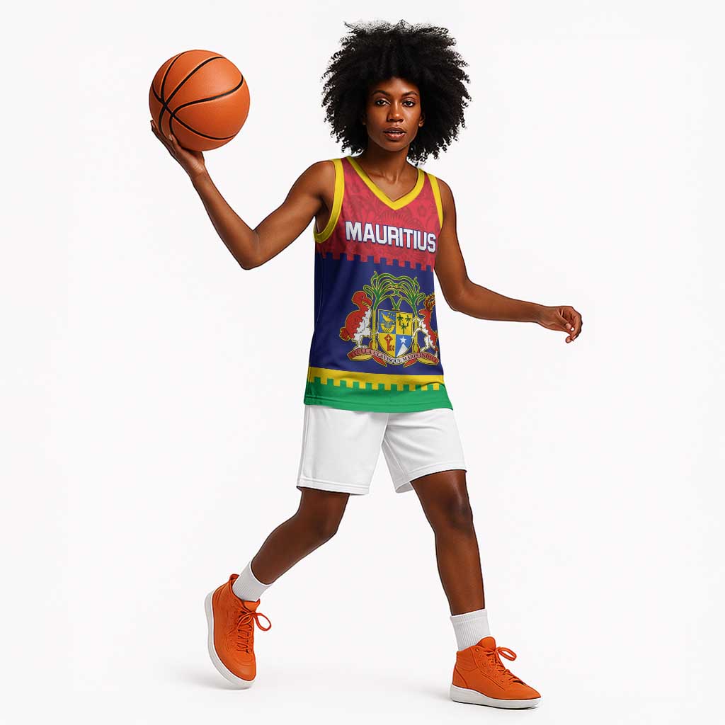 Mauritius Independence Day Basketball Jersey with Stella Clavisque Maris Indici and Floral Pattern - African Pride