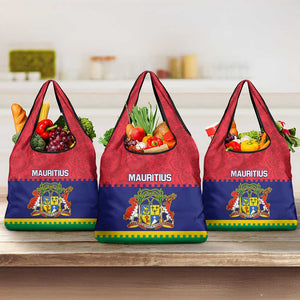 Mauritius Independence Day Grocery Bag with Stella Clavisque Maris Indici and Floral Pattern