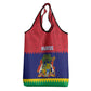Mauritius Independence Day Grocery Bag with Stella Clavisque Maris Indici and Floral Pattern