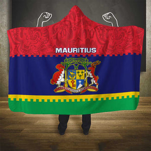 Mauritius Independence Day Hooded Blanket with Stella Clavisque Maris Indici and Floral Pattern