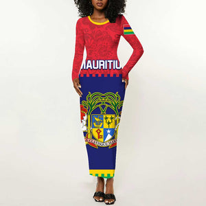 Mauritius Independence Day Long Sleeve Bodycon Dress with Stella Clavisque Maris Indici and Floral Pattern LT01