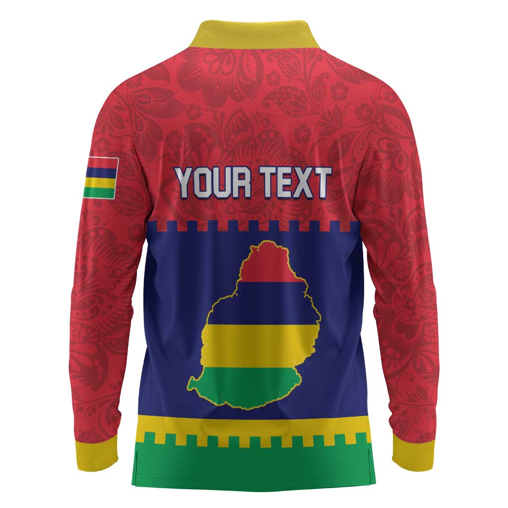 Mauritius Independence Day Long Sleeve Polo Shirt with Stella Clavisque Maris Indici and Floral Pattern
