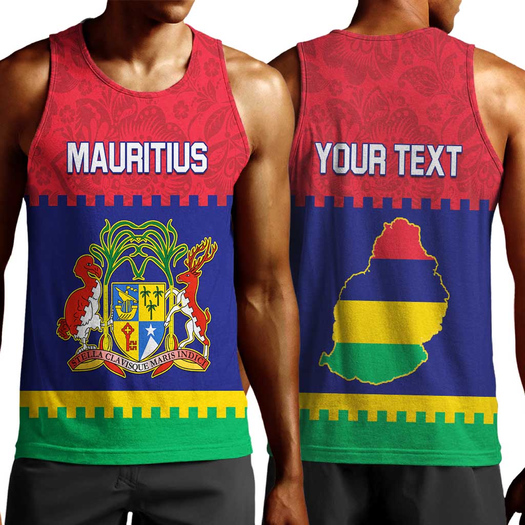 Mauritius Independence Day Men Tank Top with Stella Clavisque Maris Indici and Floral Pattern