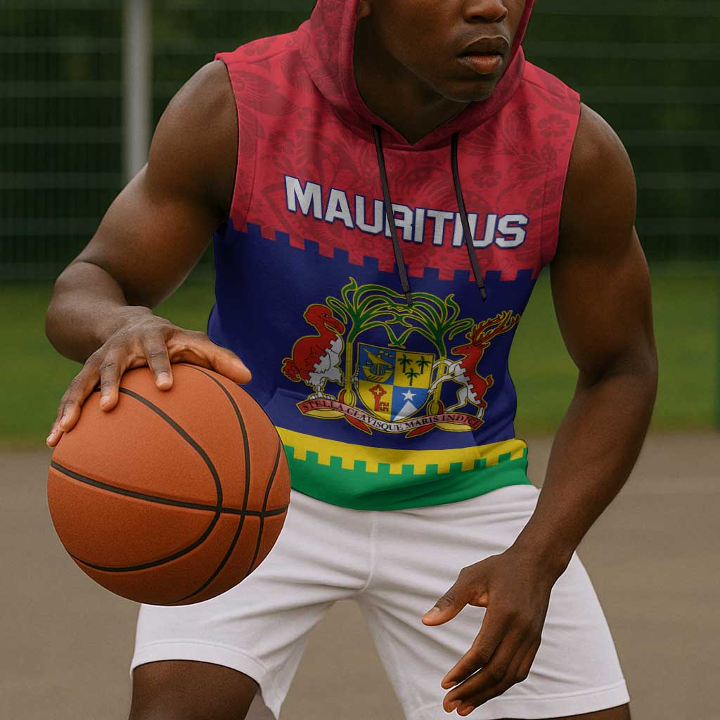 Mauritius Independence Day Sleeveless Hoodie with Stella Clavisque Maris Indici and Floral Pattern - African Pride