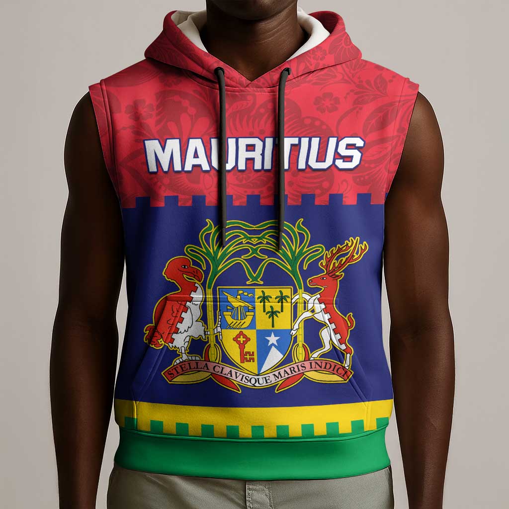 Mauritius Independence Day Sleeveless Hoodie with Stella Clavisque Maris Indici and Floral Pattern - African Pride