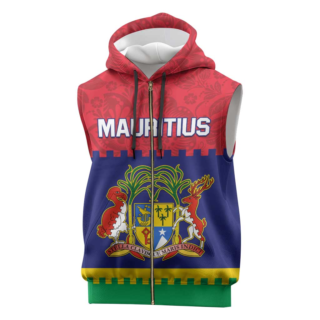 Mauritius Independence Day Sleeveless Zip Hoodie with Stella Clavisque Maris Indici and Floral Pattern - African Pride