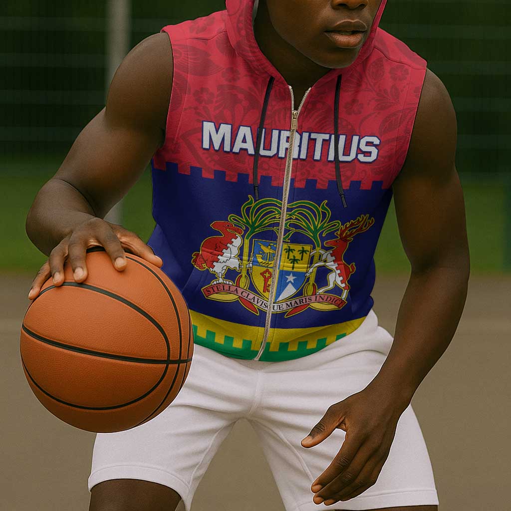 Mauritius Independence Day Sleeveless Zip Hoodie with Stella Clavisque Maris Indici and Floral Pattern - African Pride