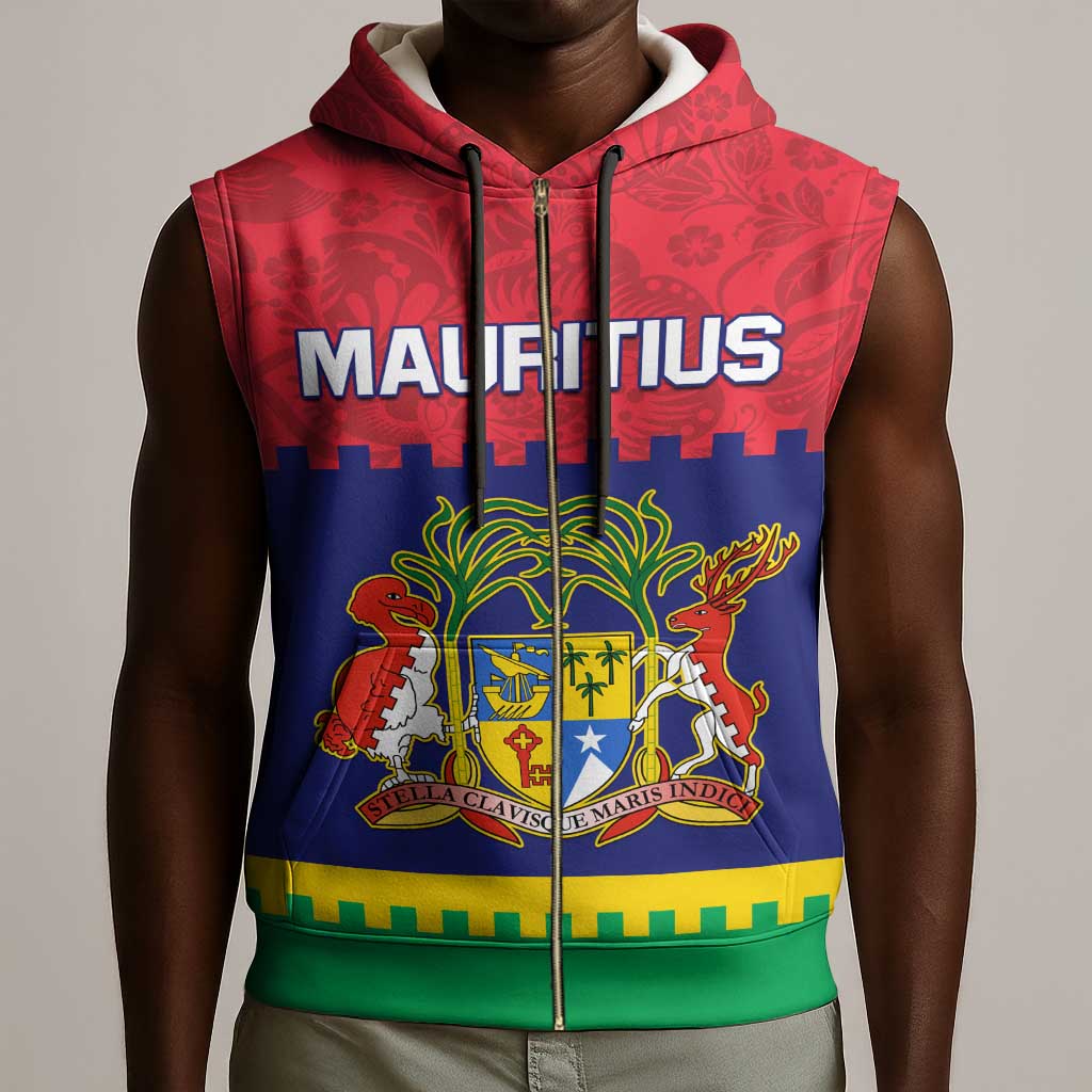Mauritius Independence Day Sleeveless Zip Hoodie with Stella Clavisque Maris Indici and Floral Pattern - African Pride