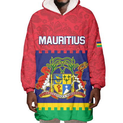 Mauritius Independence Day Wearable Blanket Hoodie with Stella Clavisque Maris Indici and Floral Pattern