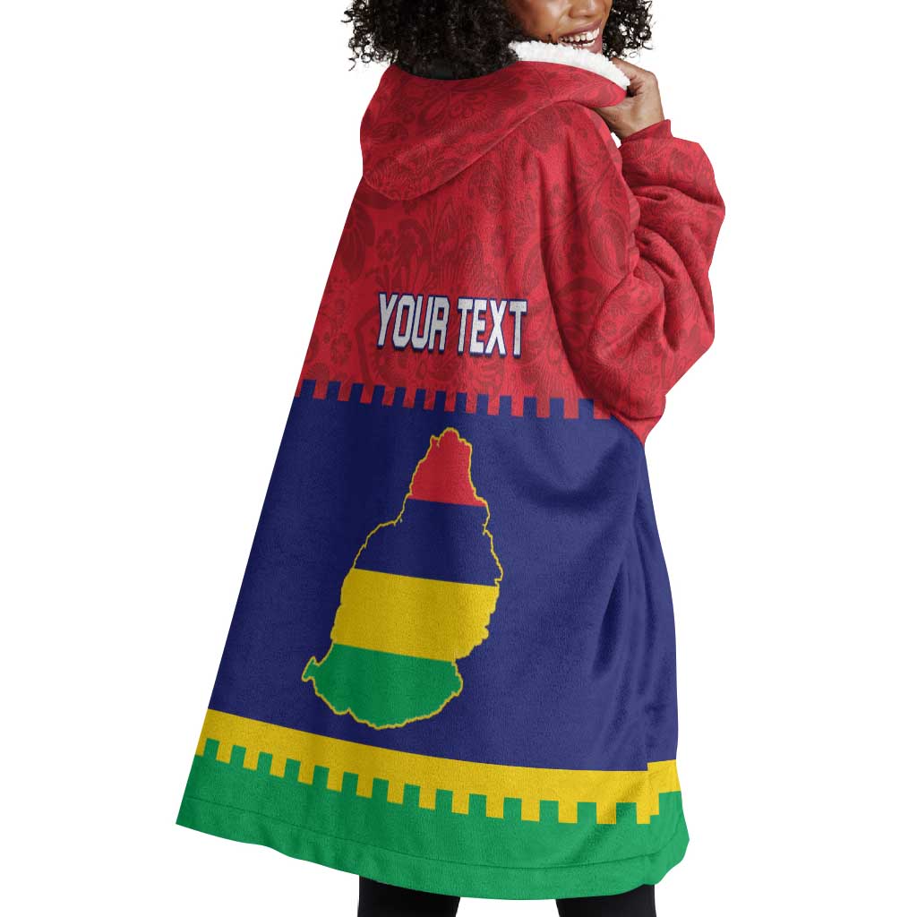 Mauritius Independence Day Wearable Blanket Hoodie with Stella Clavisque Maris Indici and Floral Pattern