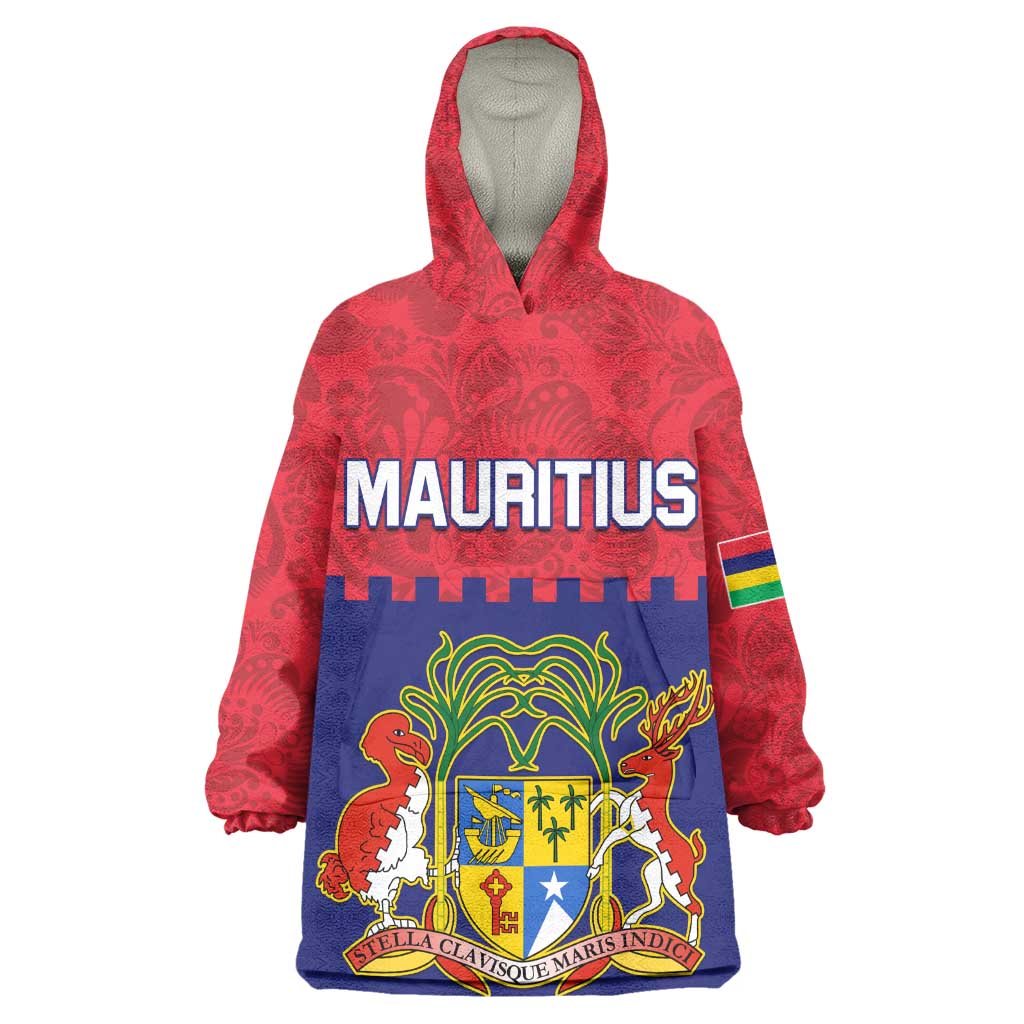 Mauritius Independence Day Wearable Blanket Hoodie with Stella Clavisque Maris Indici and Floral Pattern