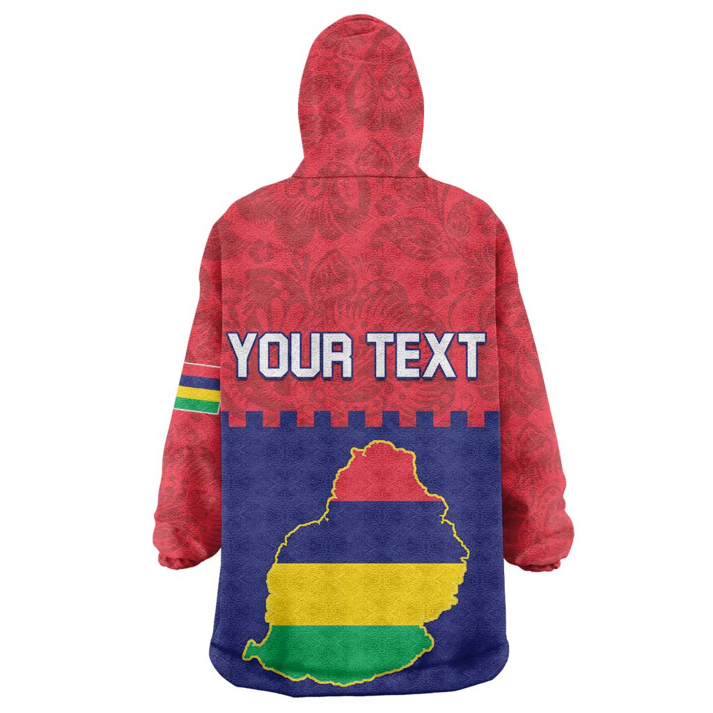 Mauritius Independence Day Wearable Blanket Hoodie with Stella Clavisque Maris Indici and Floral Pattern