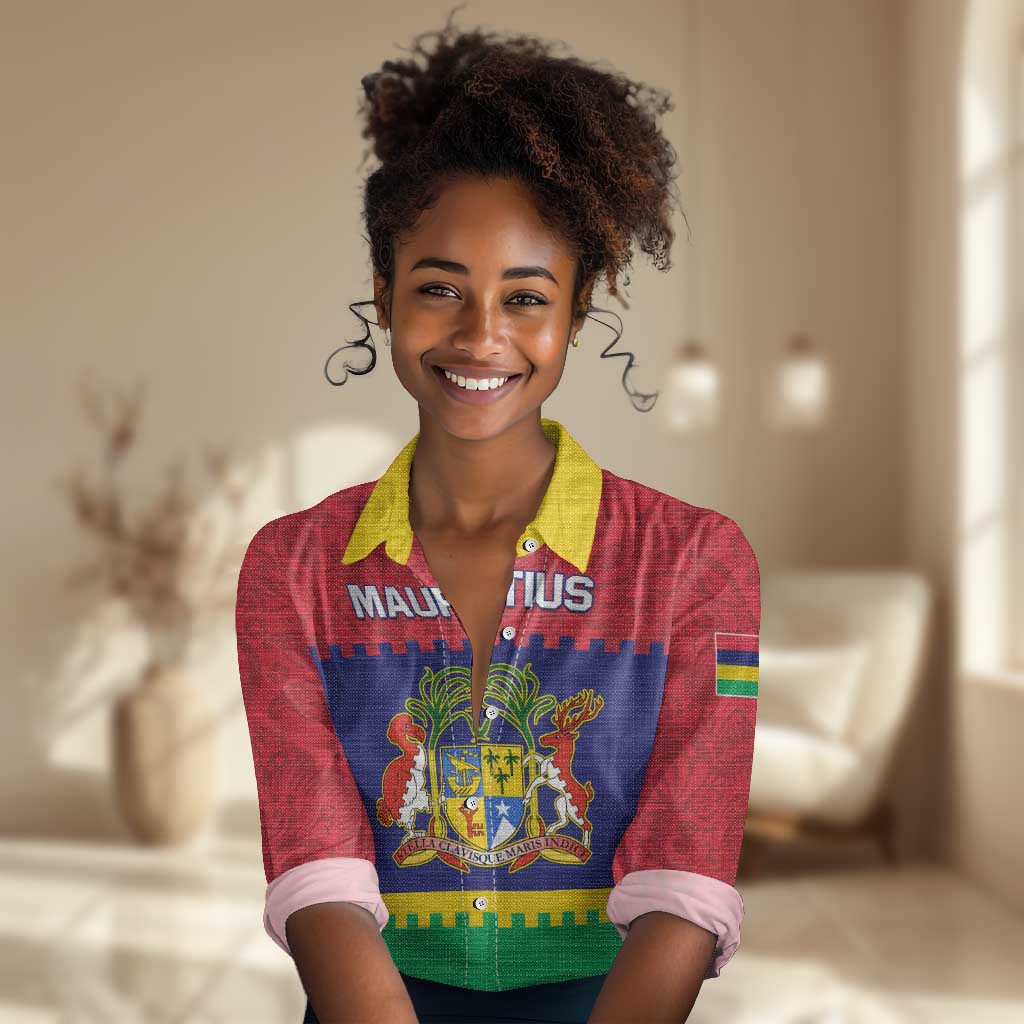Mauritius Independence Day Women Casual Shirt with Stella Clavisque Maris Indici and Floral Pattern LT01