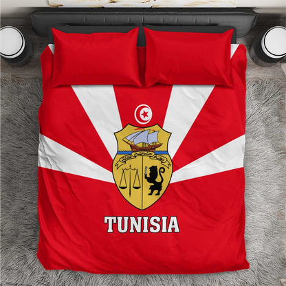 Tunisia Independence Day Bedding Set with Coat of Arms and Flag Style
