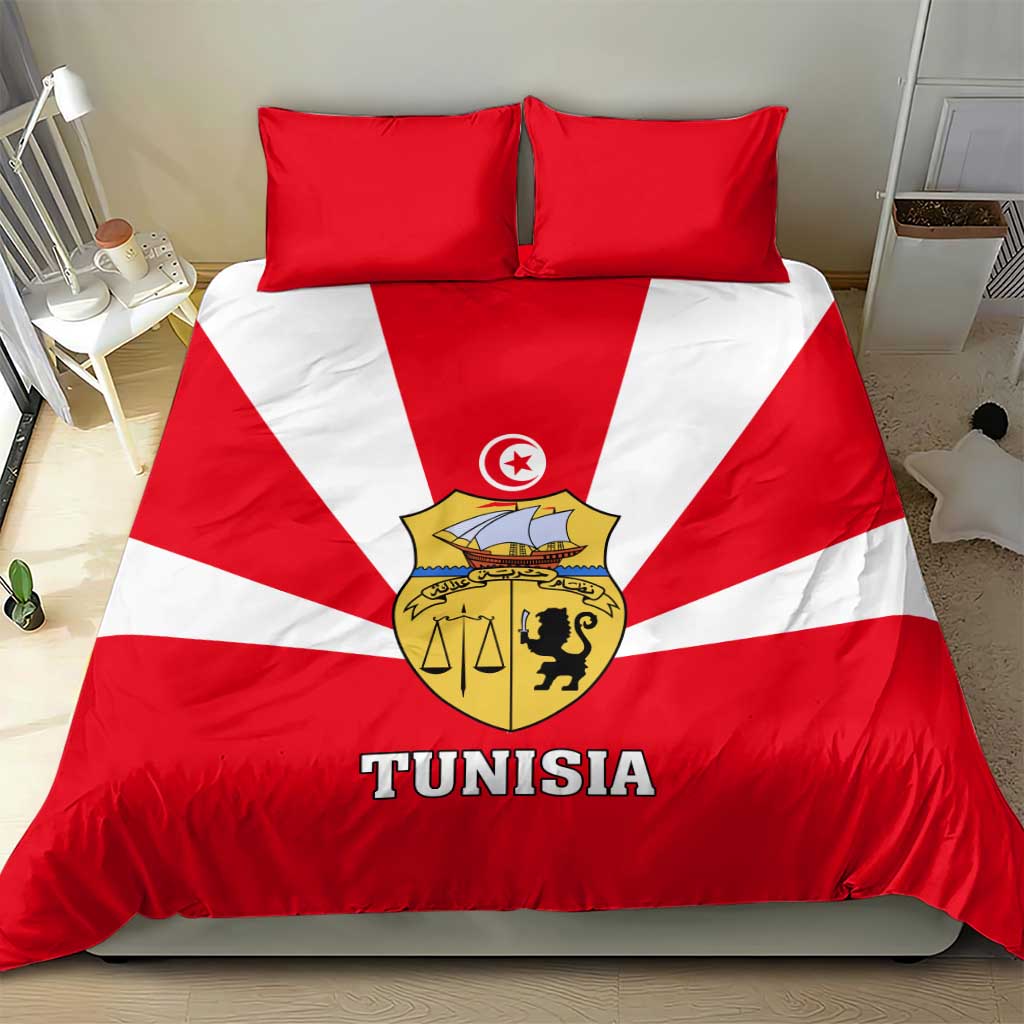 Tunisia Independence Day Bedding Set with Coat of Arms and Flag Style